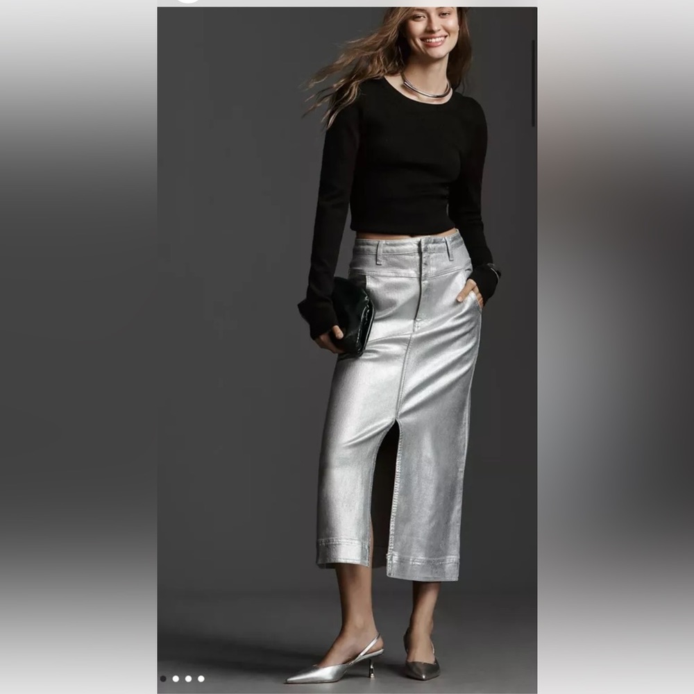 Anthropologie Pilcro Structured Column Midi Skirt Zip Pockets Coated Slit